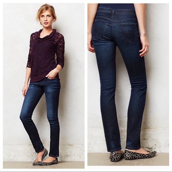 Ag Adriano Goldschmied Denim - Anthropologie, AG “Stevie” Straight Skinny Dark Wash Jeans